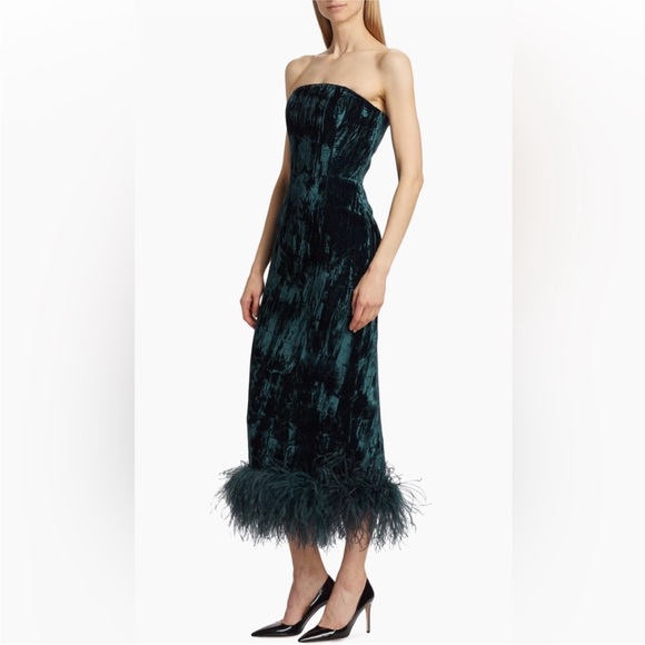 16Arlington Minelli Velvet Feather-Hem Midi Dress US 4 new with tags $1450 - Picture 4 of 12